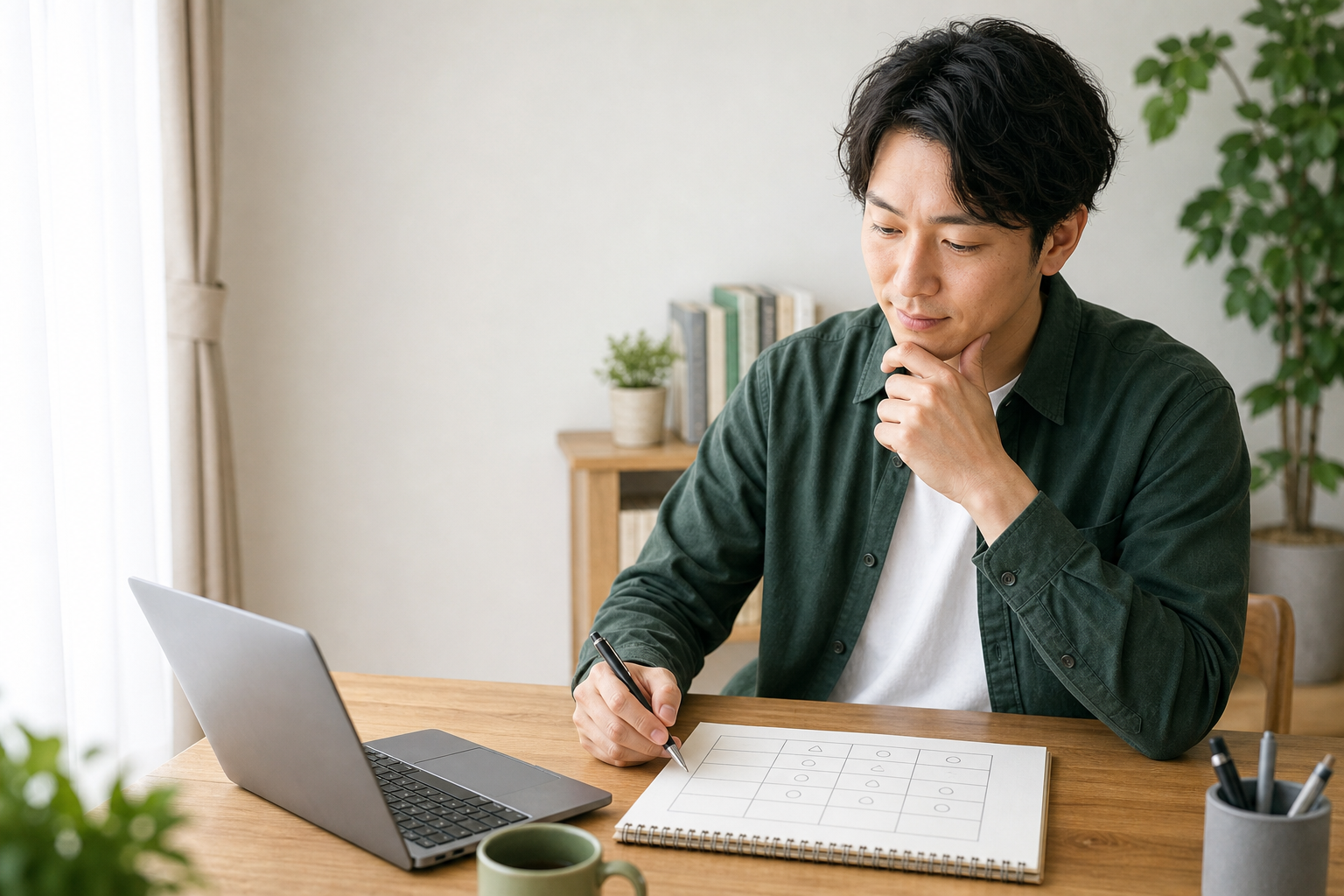 転職エージェントを比較するためにノートへ条件を書き出す人物