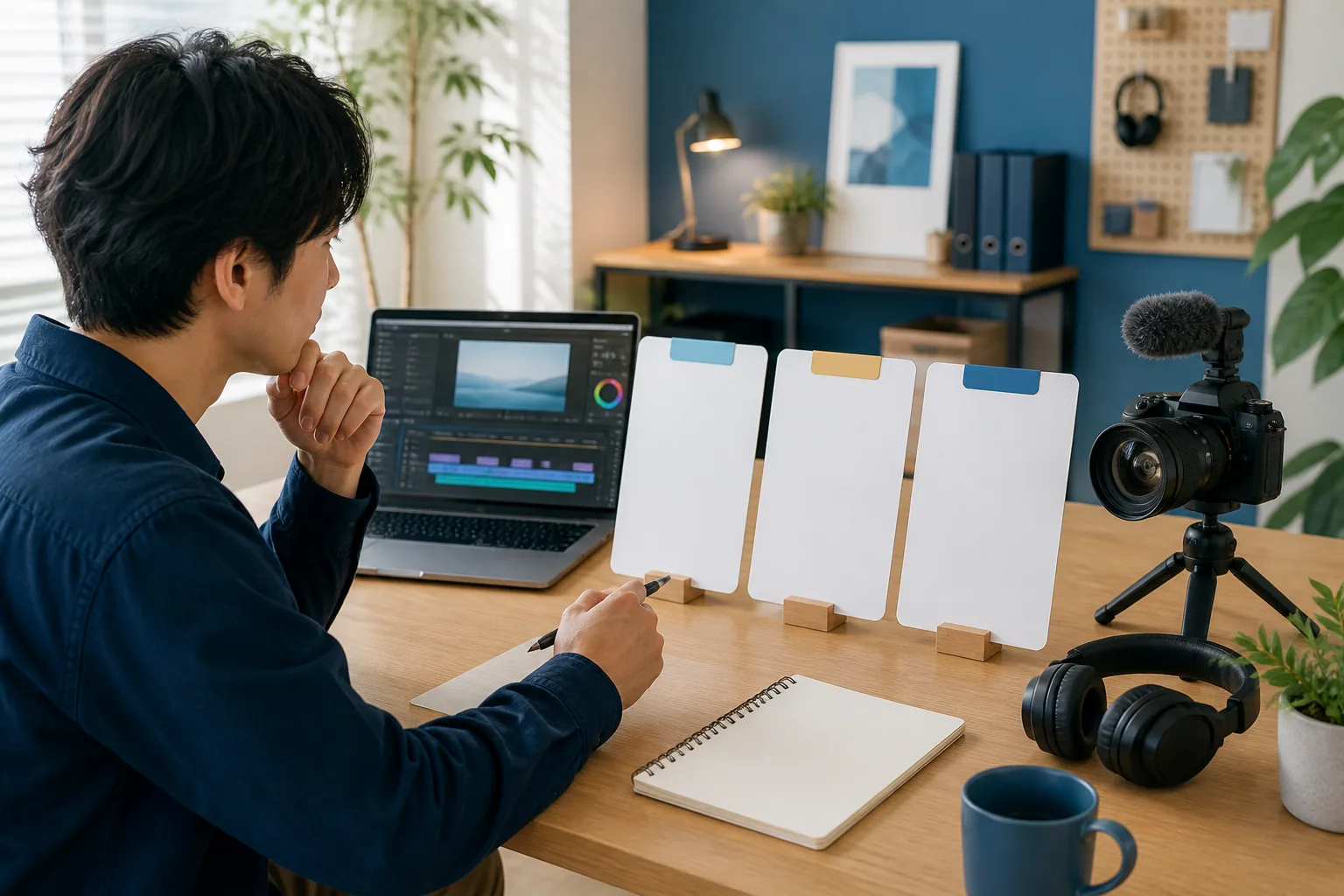 映像クリエイターが複数の転職先候補を比較するイメージ